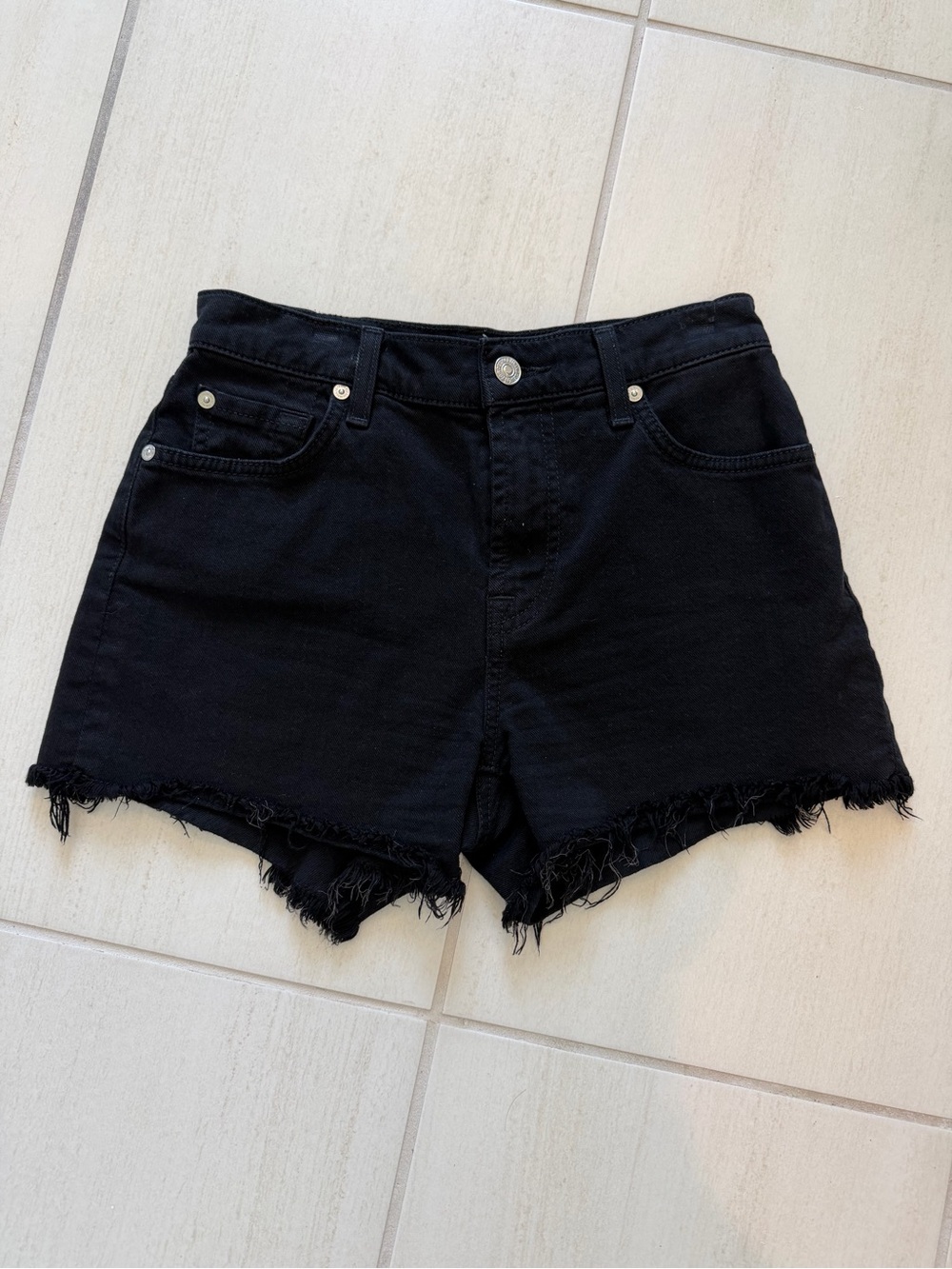 7 for all mankind Black Frayed Hem Women's Denim Shorts